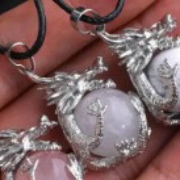 Unisex Natural Stone Crystal Dragon Wrapped Ball Pendant Necklace PU Leather - Picture 6 of 9